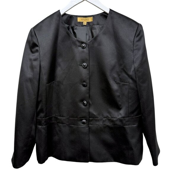 KASPER Black Evening Jacket Size 16 Matte Satin Womens Special Occasion Blazer - Picture 1 of 9